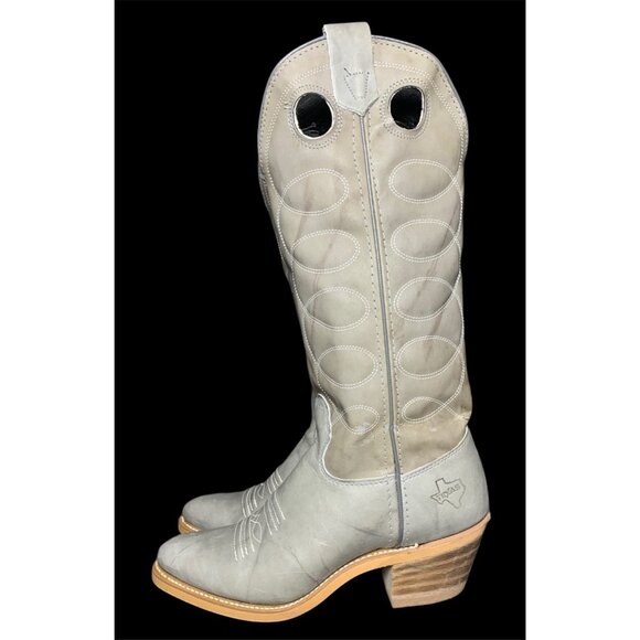 Texas Leather Boots Gray Cowboy Rodeo Riding Boots Women Size 5.5 Made In USA - Picture 4 of 8